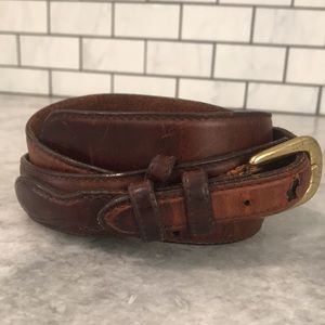 Vintage Western Belt Mens 38 Brown Brass Buckle Cowboy Rodeo Ranch